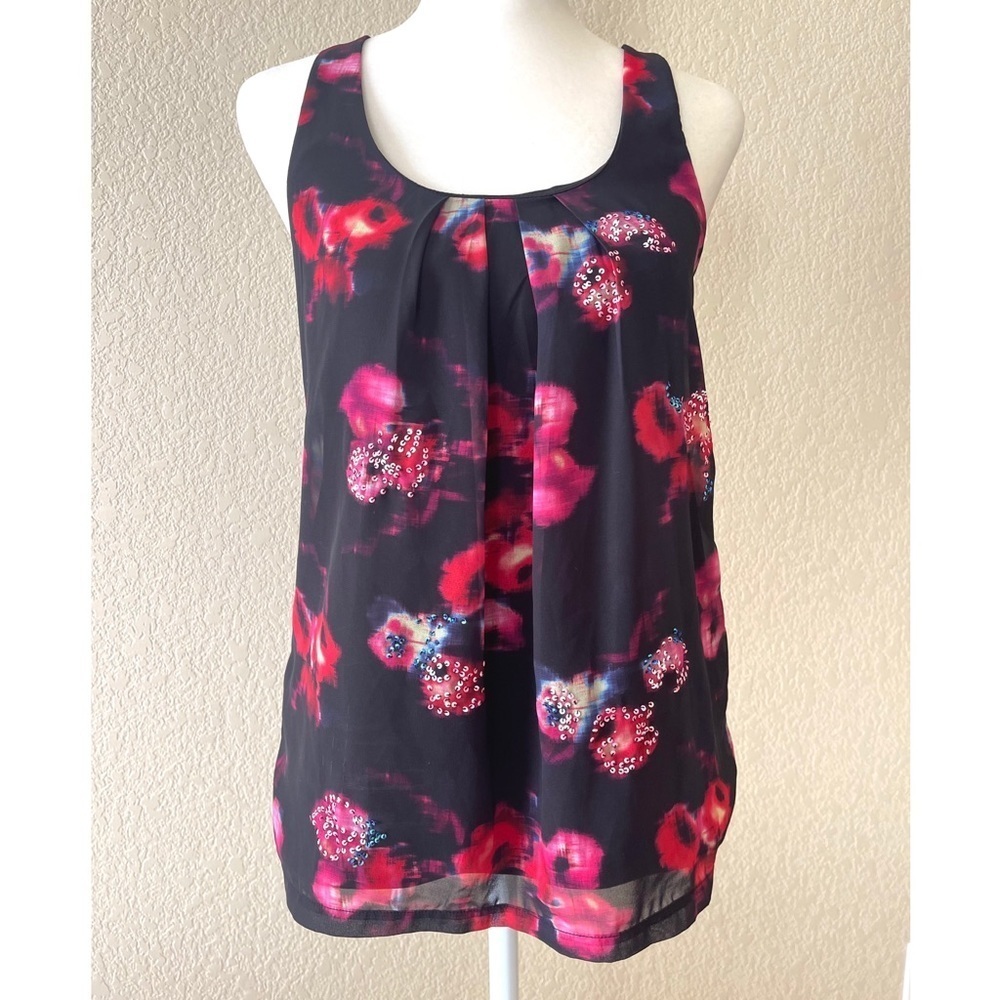 Express Black Floral Sequin Detail Tank Top - xs